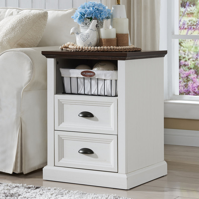 Popular 3 tier wood bedside table with 4 wicker drawers, living room storage rack white